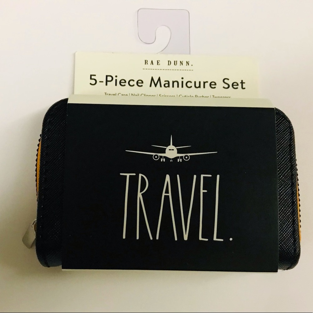 New Rae Dunn Manicure Set 5 piece in Zip Case Black Orange Travel